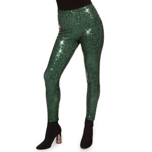 NWOT Tipsy Elves Green Sequin High Waisted Leggings Womens Size M Super Stretch